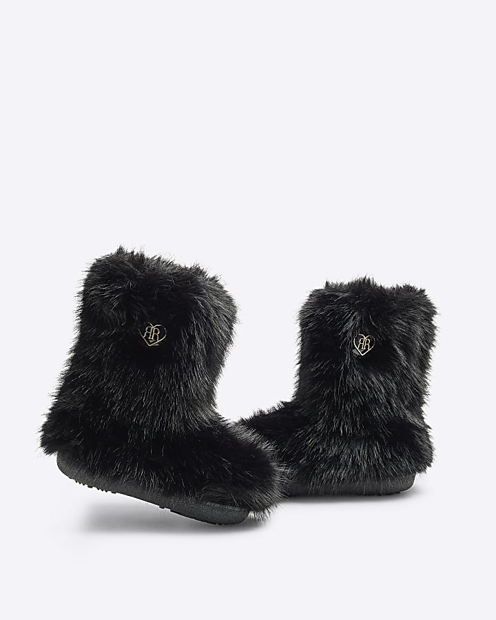 Girls Black Faux Fur Snowboots