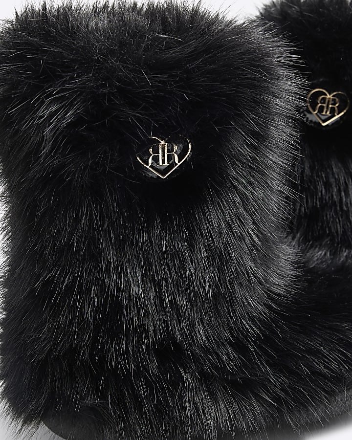 Girls Black Faux Fur Snowboots