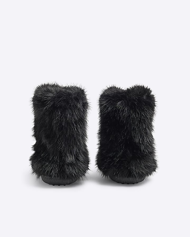 Girls Black Faux Fur Snowboots