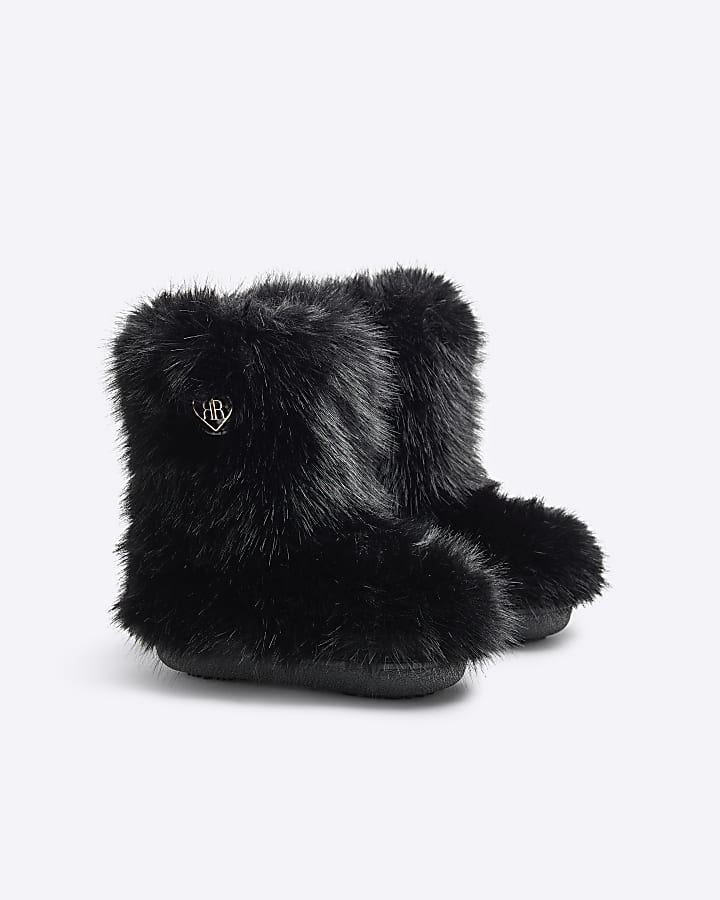 Girls Black Faux Fur Snowboots