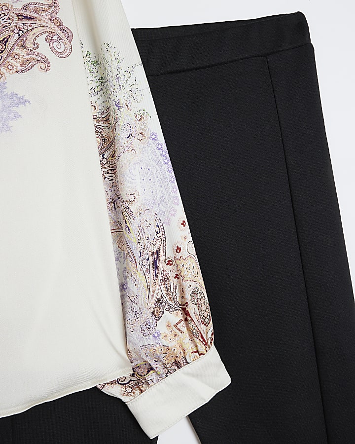 Girls White Paisley Shirt and Legging Set