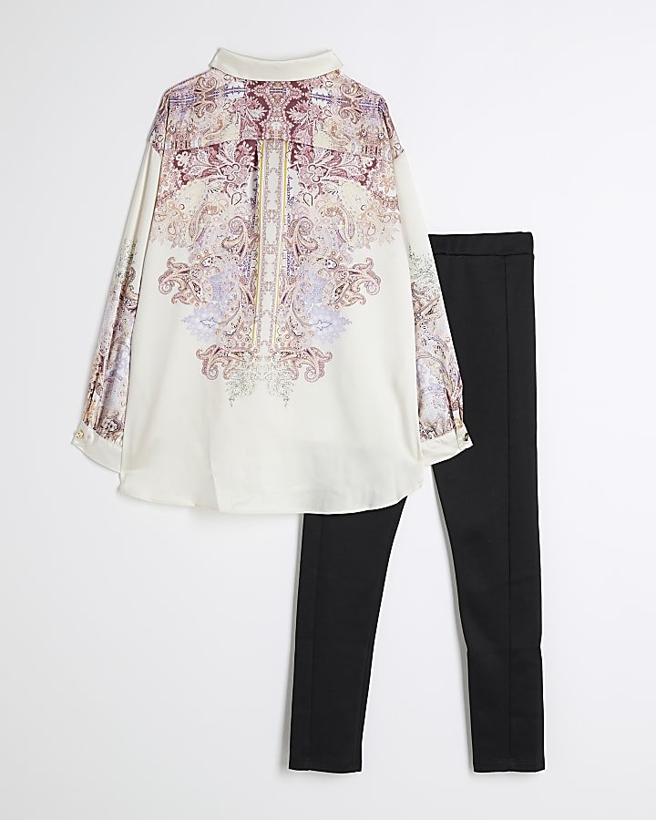 Girls White Paisley Shirt and Legging Set
