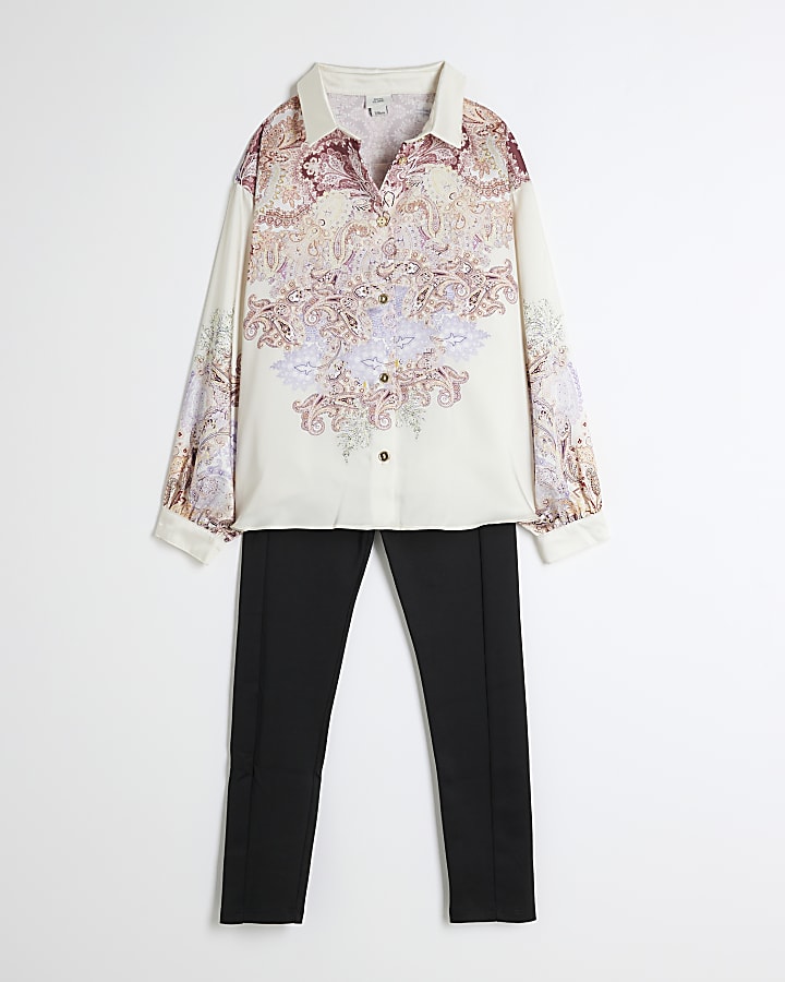Girls White Paisley Shirt and Legging Set