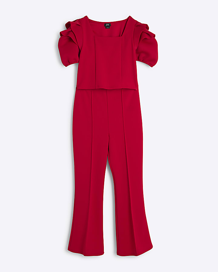 Girls Red Scuba Top and Trouser Set