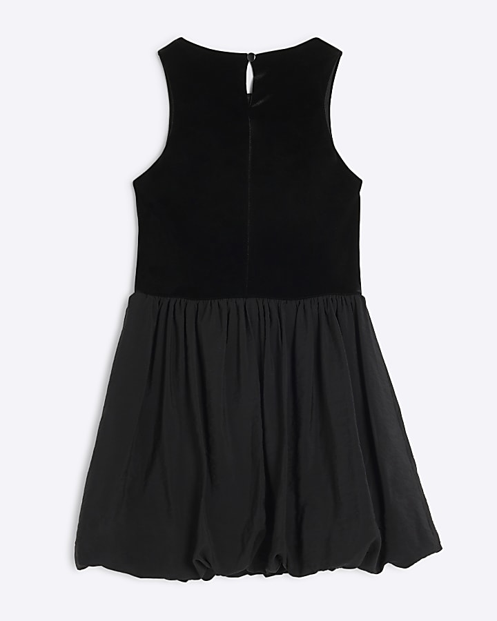 Girls Black Velour Bubble Hem Dress