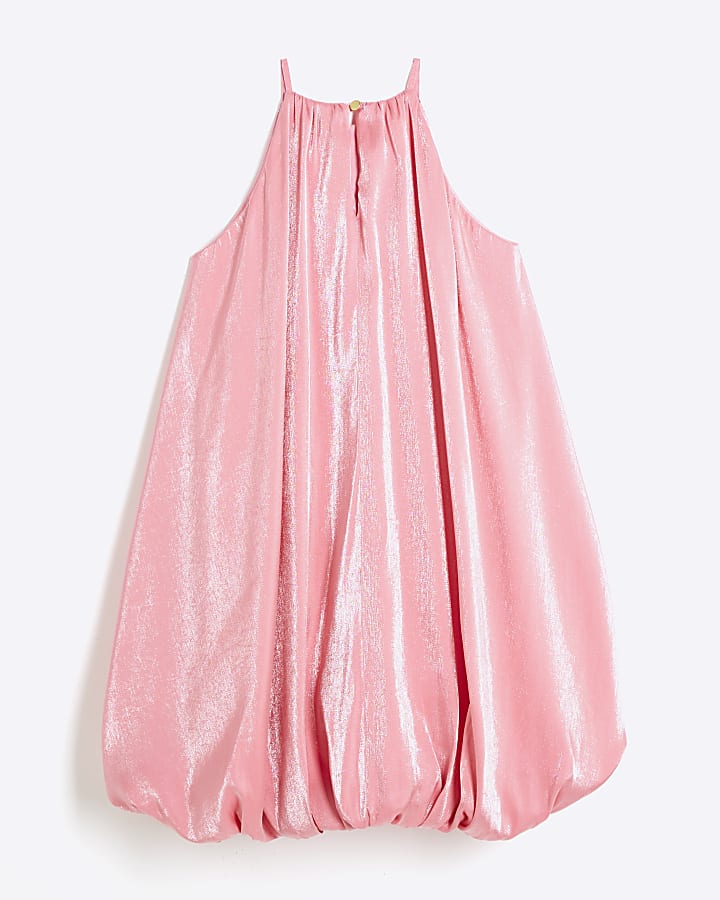 Girls Pink Halter Neck Bubble Hem Dress