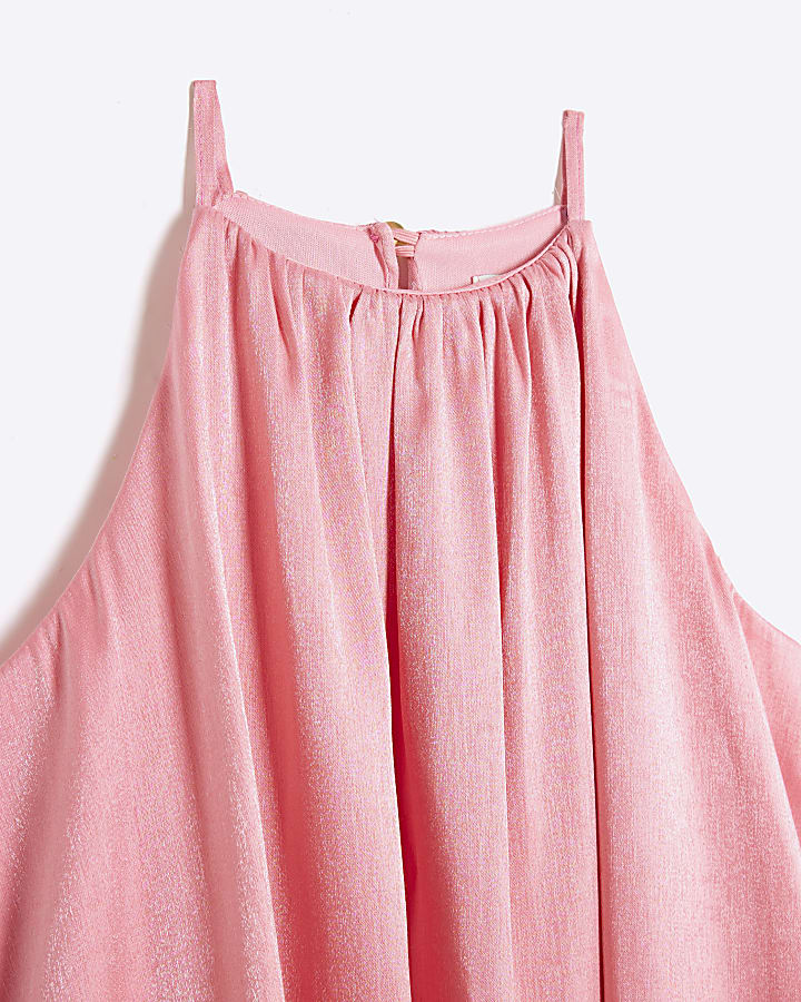 Girls Pink Halter Neck Bubble Hem Dress