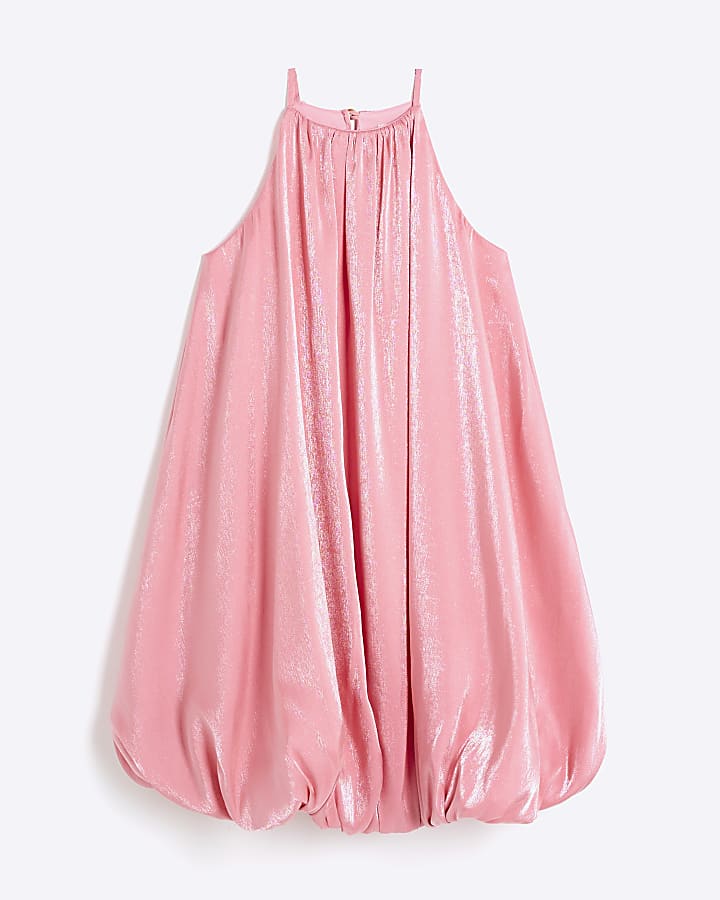 Girls Pink Halter Neck Bubble Hem Dress