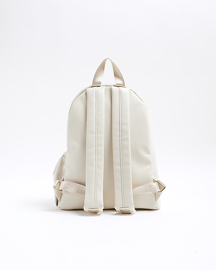 Girls Cream Faux Leather Weave Backpack