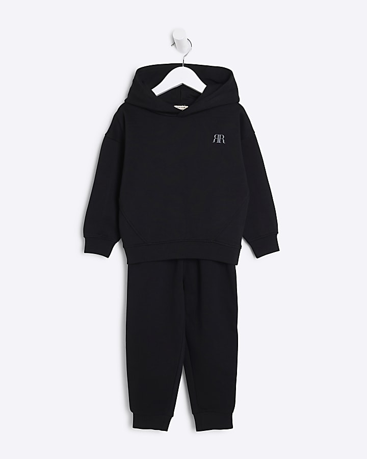 Mini Boys Black Essential Hoodie Set