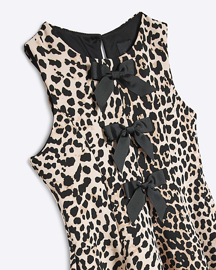 Girls Black Scuba Leopard Skater Dress