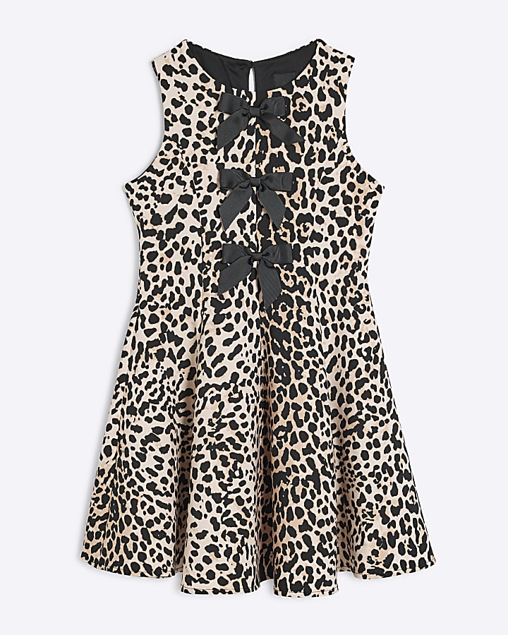 Girls Black Scuba Leopard Skater Dress