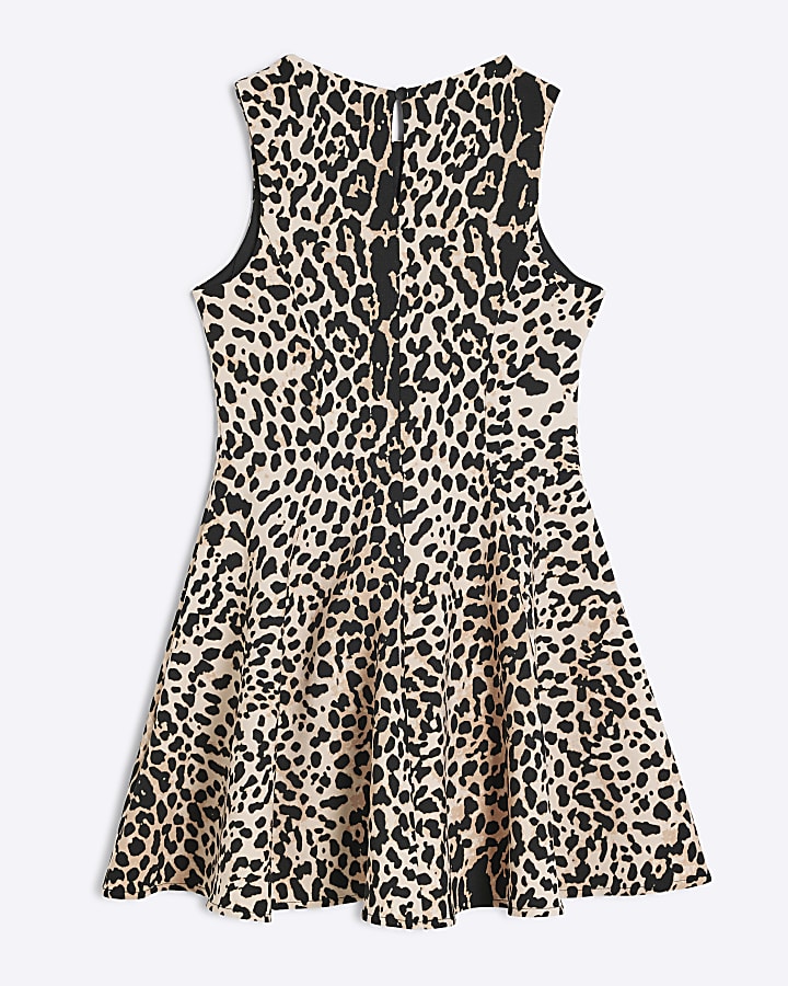 Girls Black Scuba Leopard Skater Dress