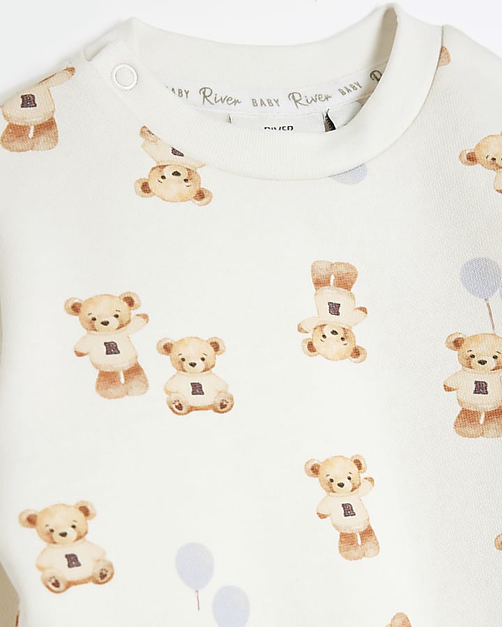 Baby Boys Cream Bear Balloon Sweatshirt Set