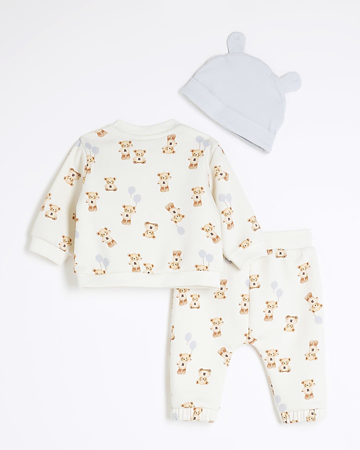 Baby Boys Cream Bear Balloon Sweatshirt Set