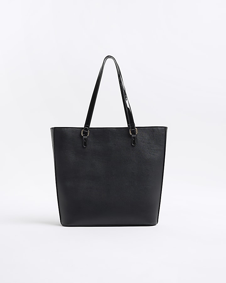 Girls Black Faux Leather Weave Shopper Bag