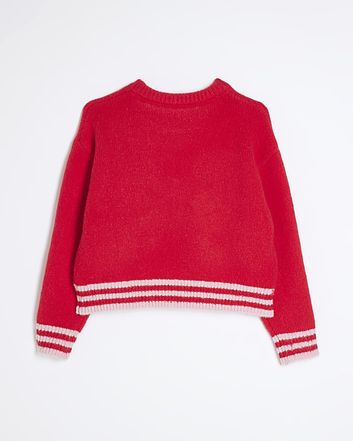 Girls Red Knitted Christmas Taxi Jumper