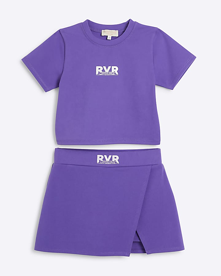 Girls purple RI Active t-shirt and skort set