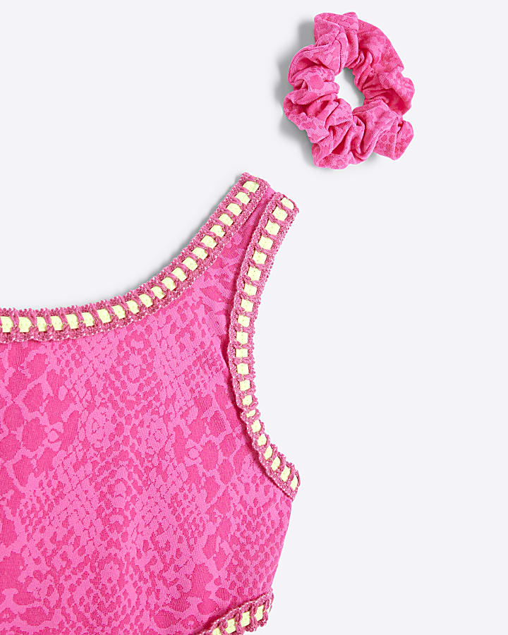 Girls Pink Snake Swimsuit & Scrunchie Set