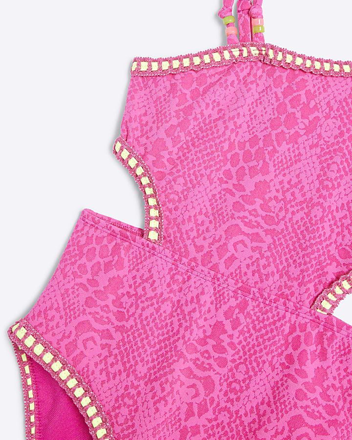 Girls Pink Snake Texture Swimsuit