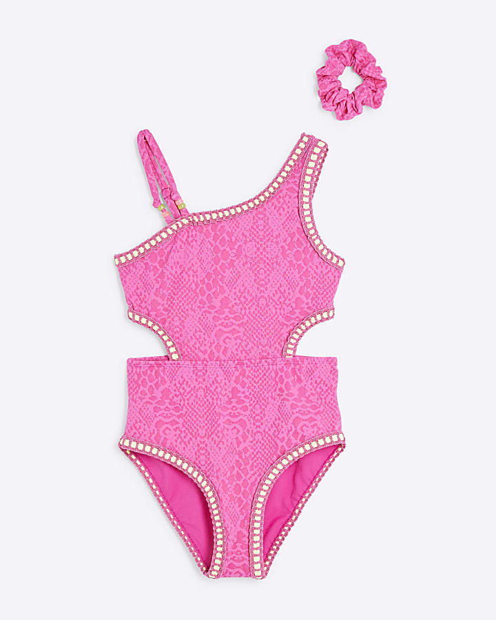 Girls Pink Snake Texture Swimsuit