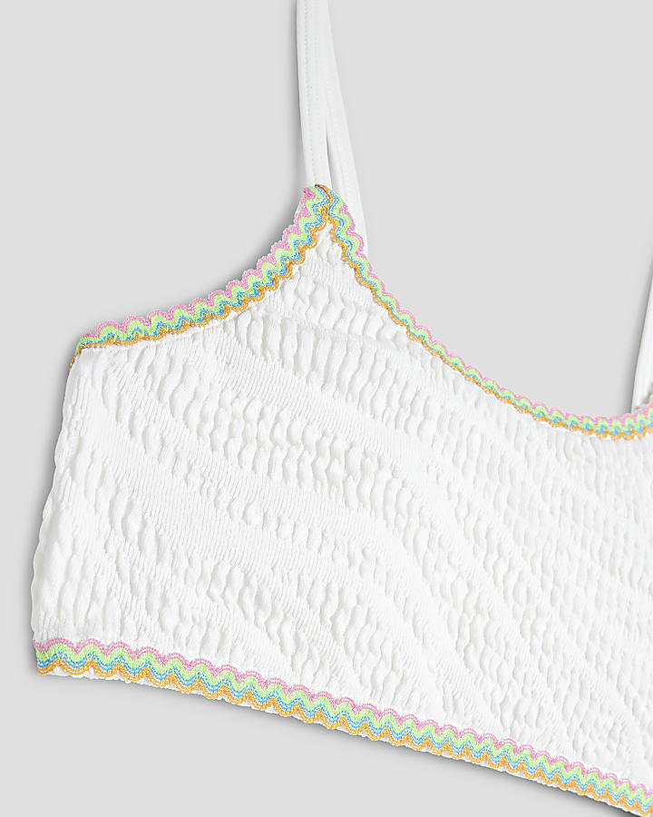 Girls White Zebra Textured Bikini Set