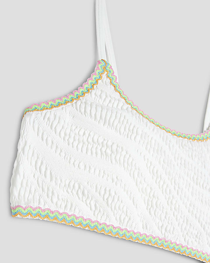 Girls White Textured Bikini Set