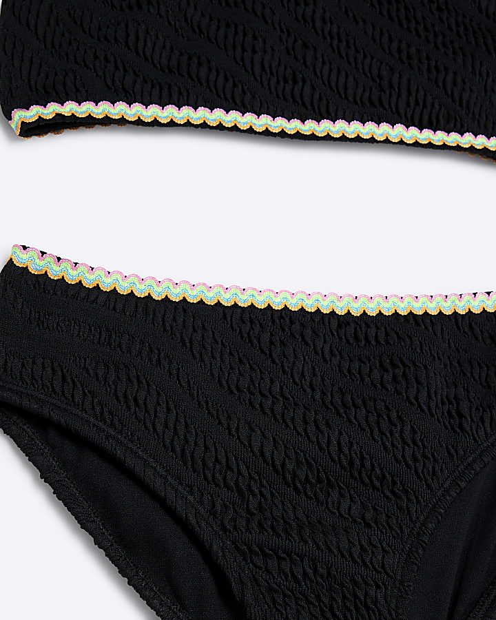 Girls Black Zebra Textured Bikini Set