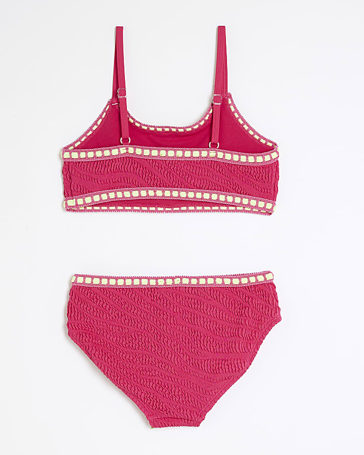 Girls Pink Zebra Textured Bikini Set