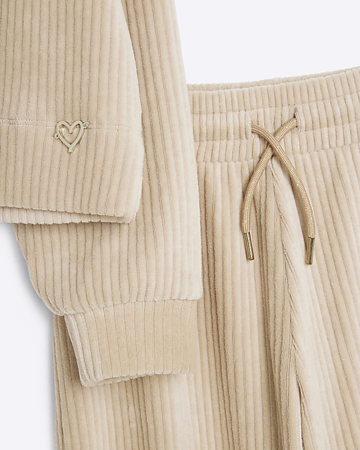 Girls Beige Corduroy Sweatshirt Set