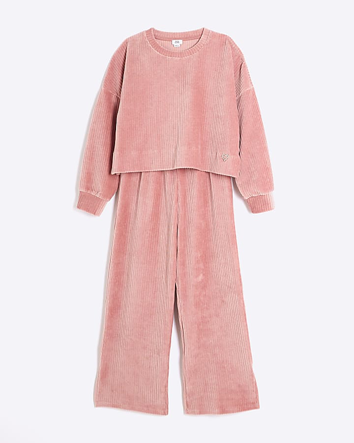 Girls Pink Corduroy Sweatshirt Set