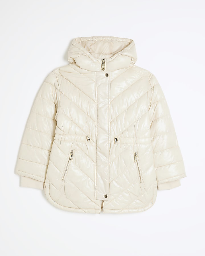 Girls Cream Hooded Padded jacket