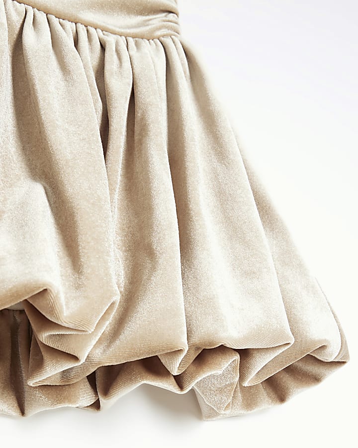 Girls Beige Velour Bubble Hem Skirt