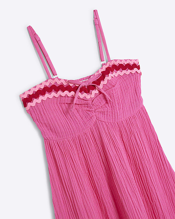 Girls Pink Trim Maxi Dress