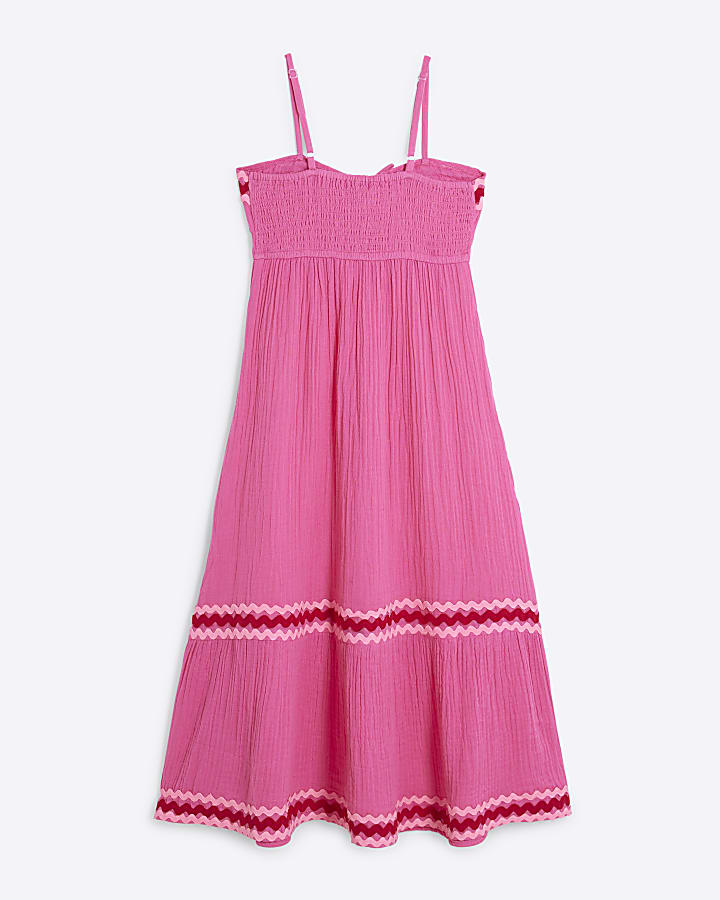 Girls Pink Trim Maxi Dress