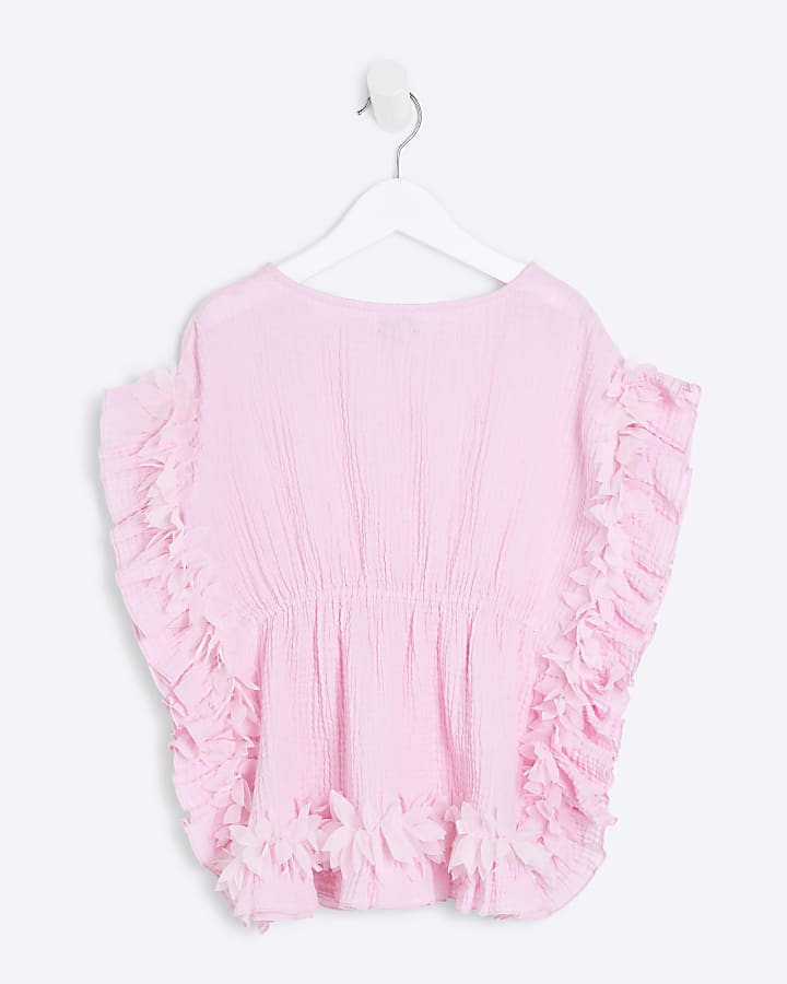 Mini Girls Pink 3D Flower Kaftan