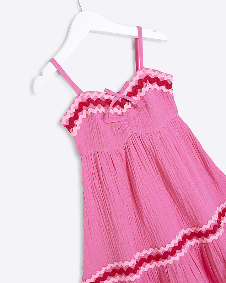 Mini Girls Pink Trim Maxi Dress