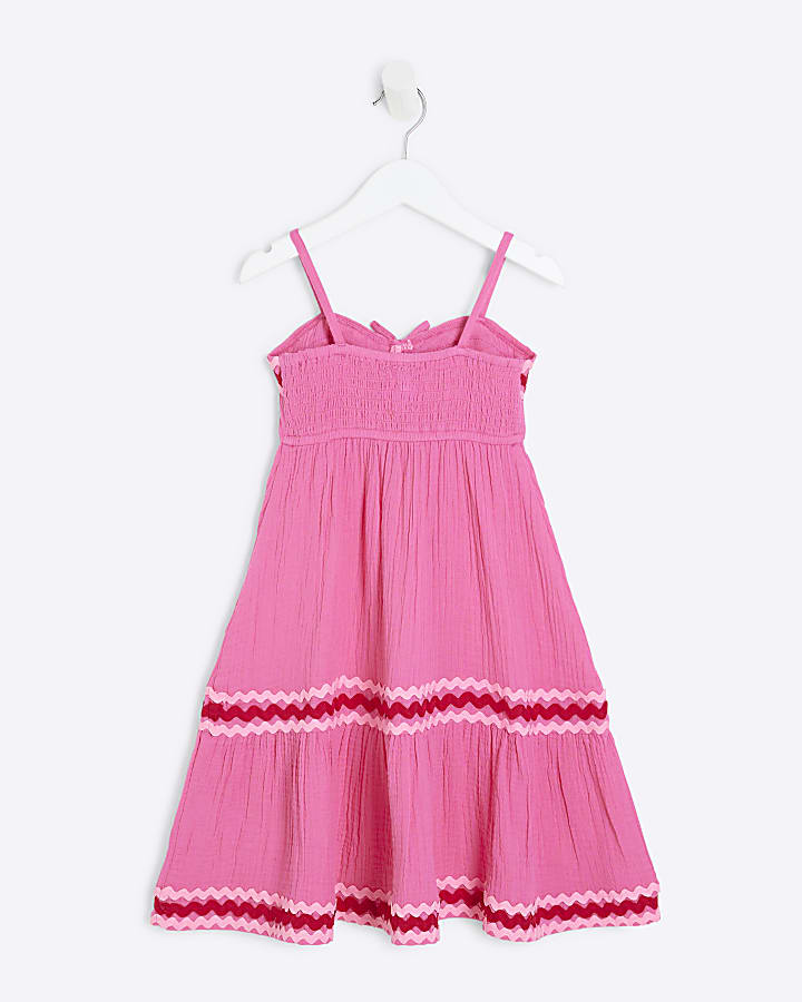 Mini Girls Pink Trim Maxi Dress