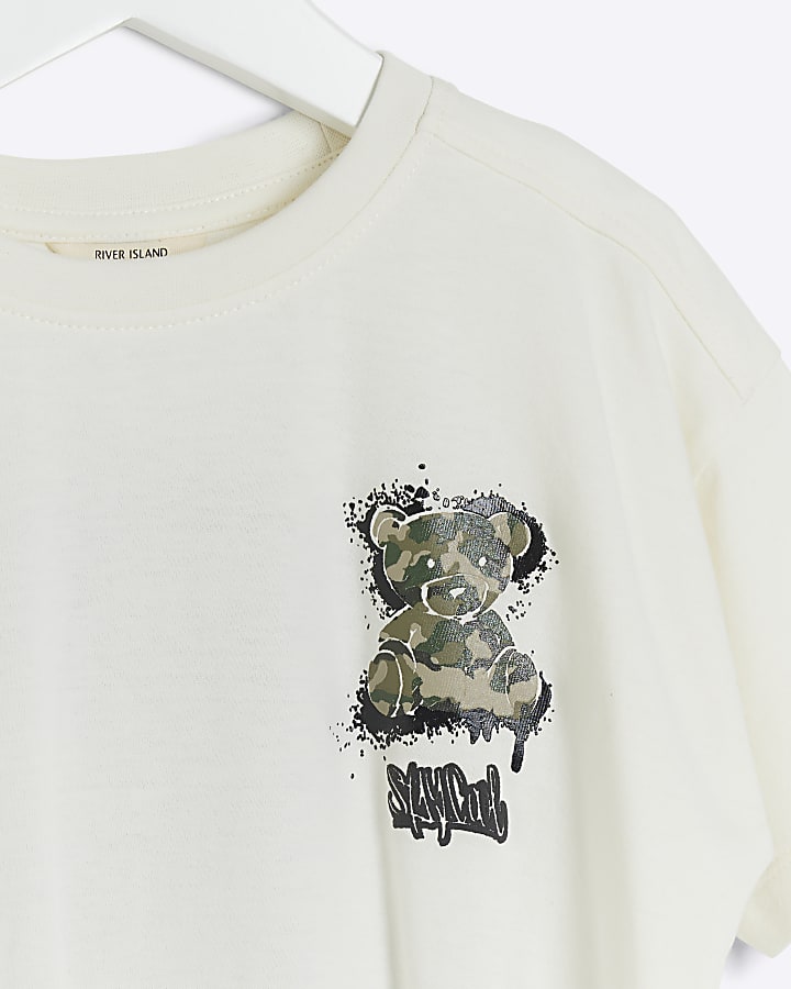 Mini kids white camo bear graphic t-shirt