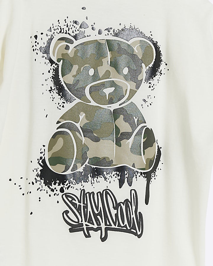 Mini kids white camo bear graphic t-shirt