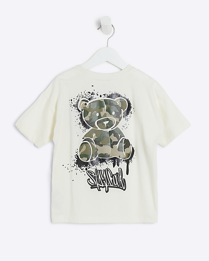 Mini kids white camo bear graphic t-shirt