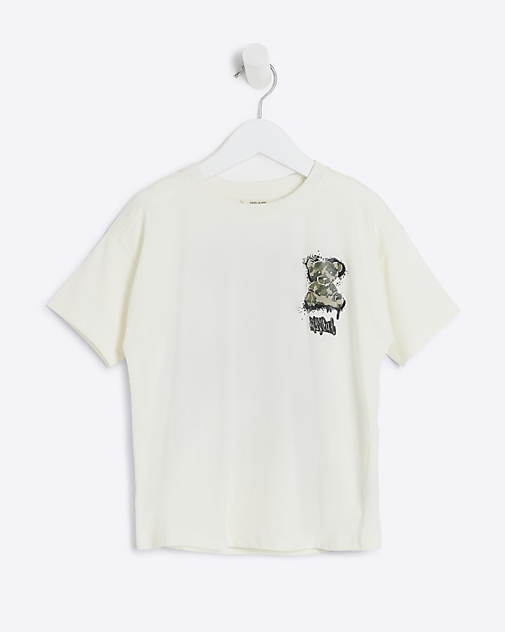 Mini kids white camo bear graphic t-shirt