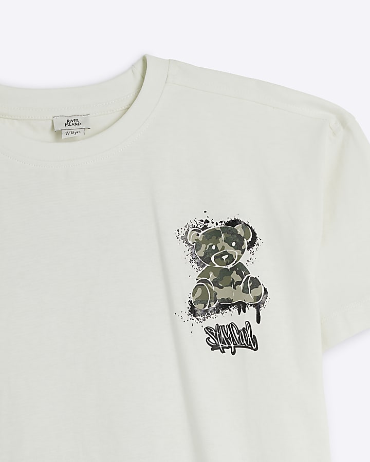 Boys white camo bear graphic t-shirt