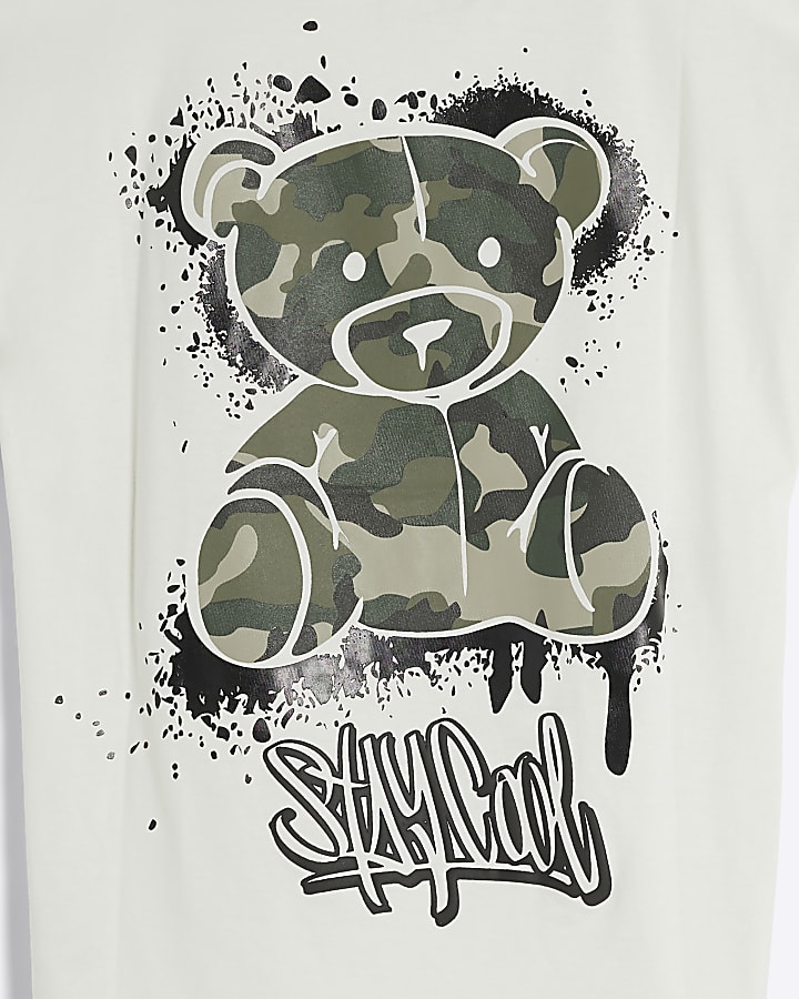 Boys white camo bear graphic t-shirt