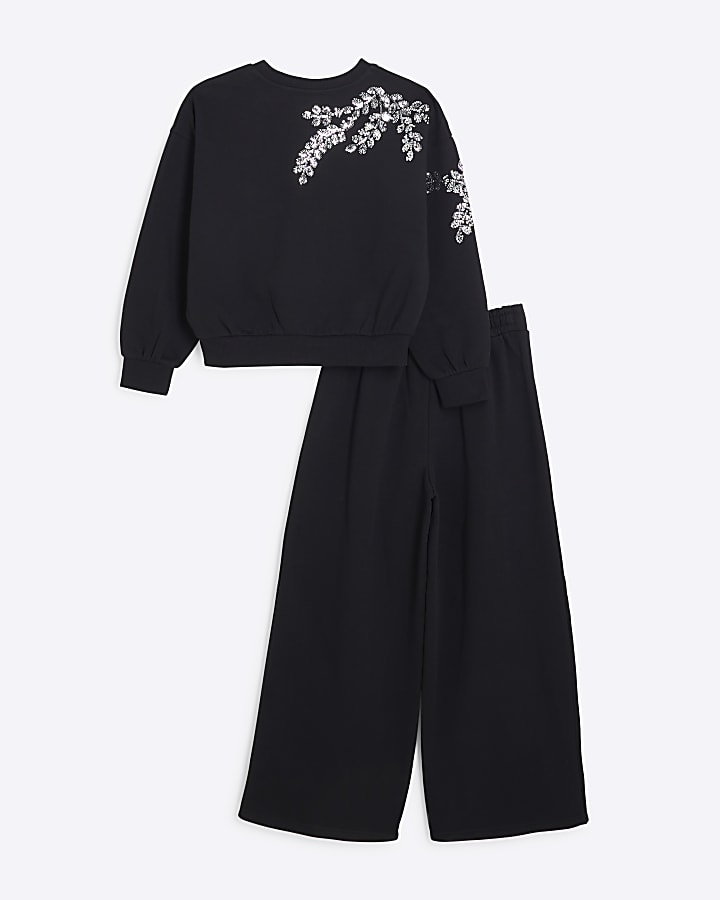 Girls Black Sequin Sweatshirt Set