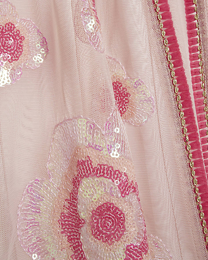 Girls Pink Sequin Flower Kaftan