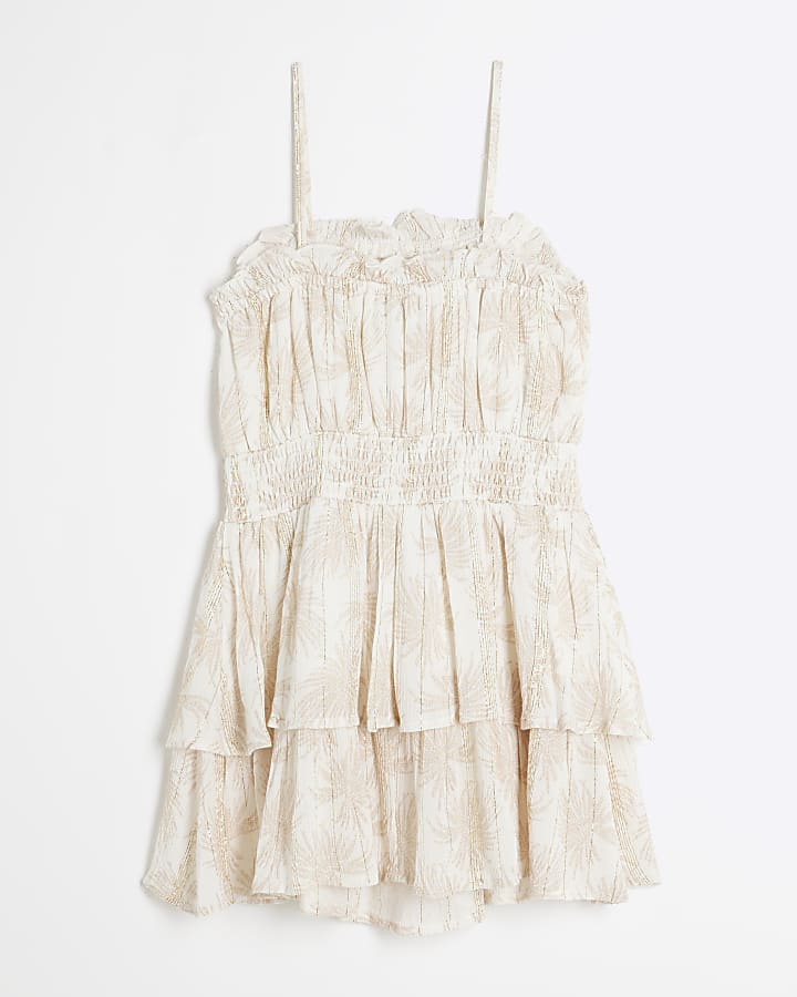 Girls Cream Shimmer Palm Beach Dress