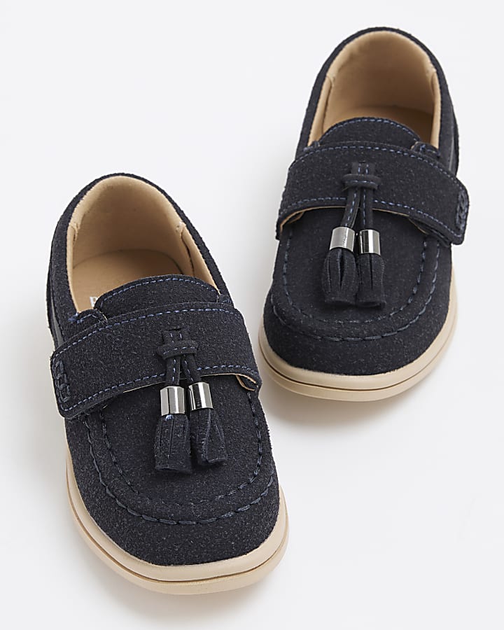 Mini Boys Navy Suedette Tassel Loafers