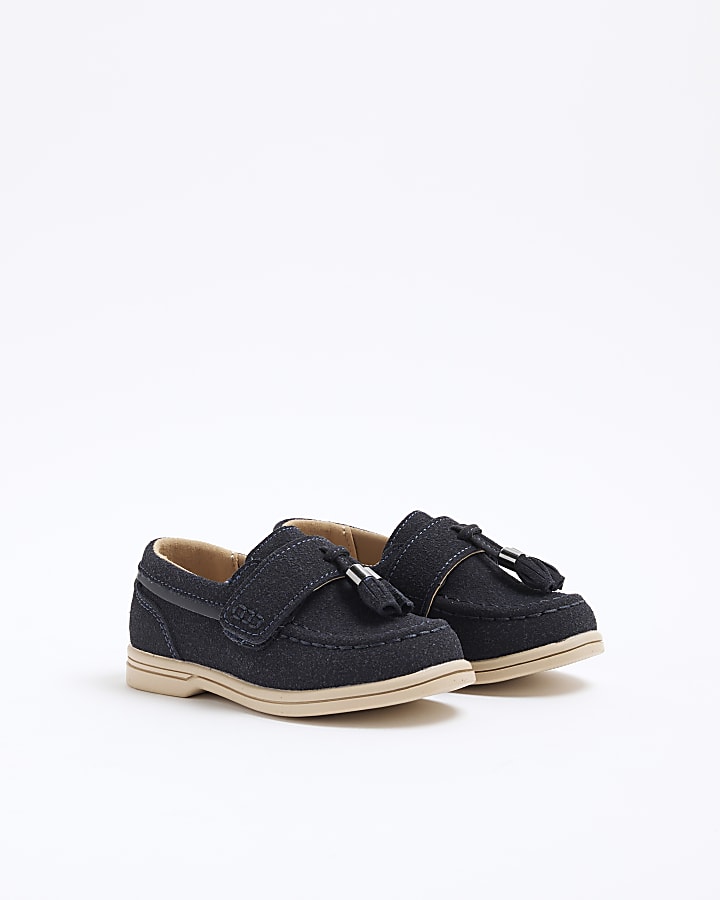 Mini Boys Navy Suedette Tassel Loafers