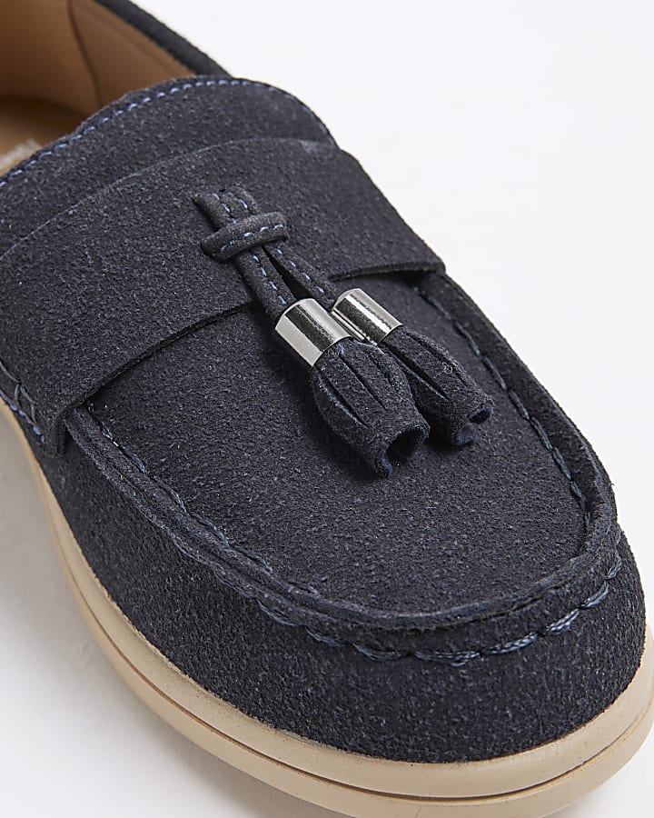 Boys Navy Faux Suede Tassel Loafers